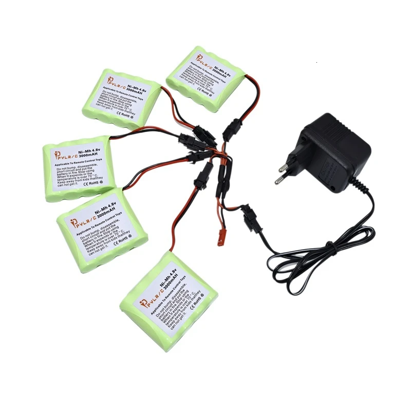 4 8v 3000mah nimh battery sm plug and charger for rc toys cars tanks robots boats guns ni mh aa 4 8 v battery pack toy accessory free global shipping