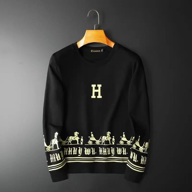 

European and American Men's Autumn New Fashion Printing Round Neck Sweater Men's Slim Pullover Long-sleeved Top