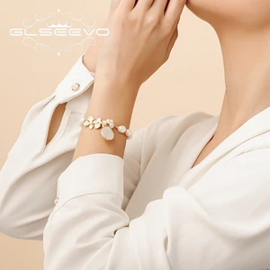 Браслет GLSEEVO, 100% натуральный пресноводный белый жемчуг, для женщин, для дня рождения, с листьями, ювелирный браслет, женский, GB0184
