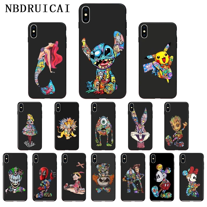 Чехол NBDRUICAI для iPhone 11 Pro 5 5S 6 S 7 8 Plus X XS Max тату мультяшный чехол из мягкого ТПУ XR