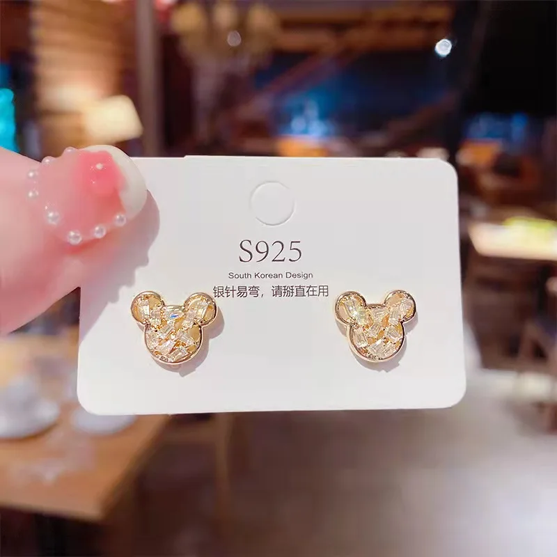 

Cute Women Stud Earrings Anime Mouse Crystals Hollow-out Bear Earring Luxury Jewelry Wholesale Charm For Girls 2022 New Gift