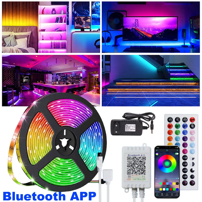 LED Strip Light 5050 LED 10m RGB Tape Garland Luces LED Con Bluetooth Control for Room Decor Neon Lights PC Music TV Backlight