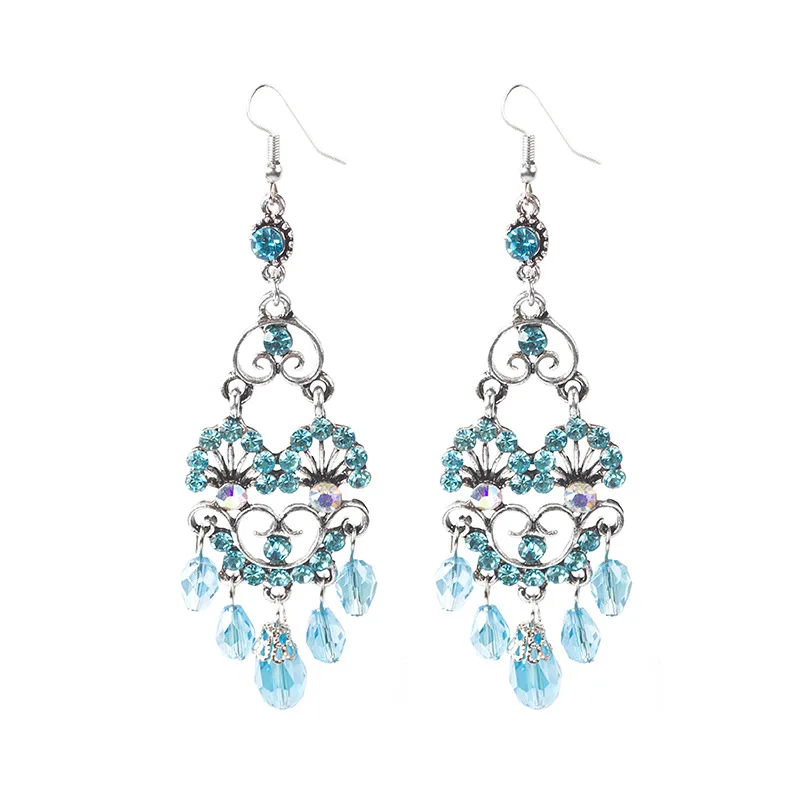 

Palace diamond clown geometric earrings hollow ethnic crystal tassel earrings