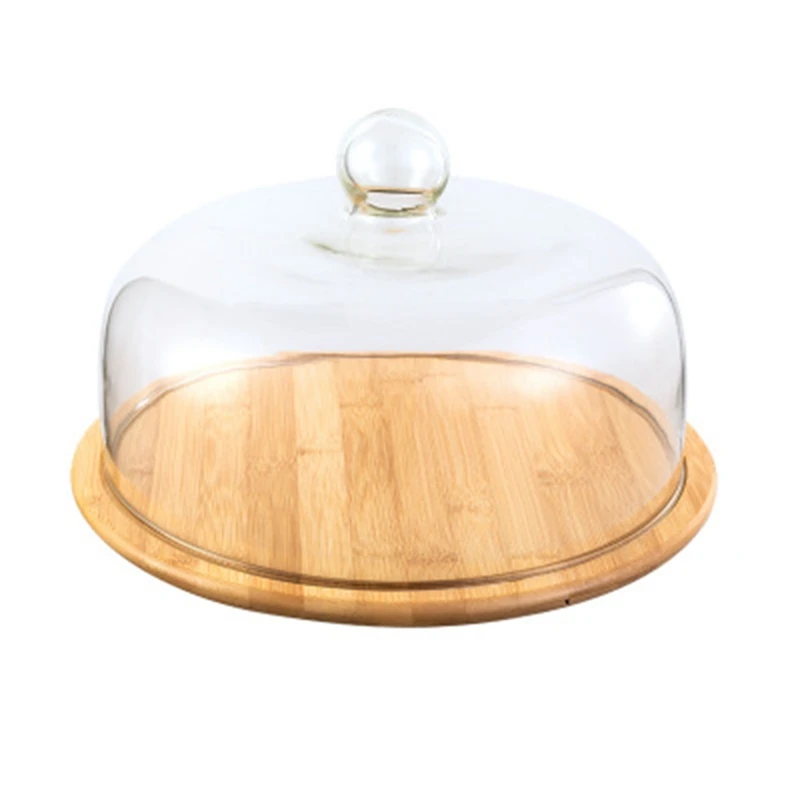 

Retro Wooden Cake Plate Glass Cover Dessert Table Display Stand Tray Home Kitchen Decoration Festive Party
