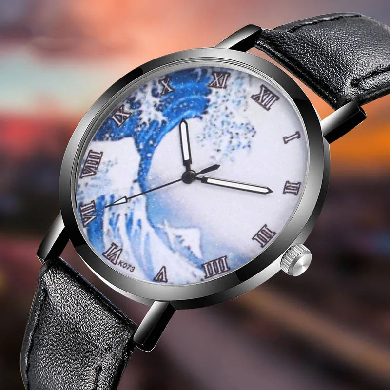 Часы наручные мужские с кожаным ремешком классические уникальные креативные