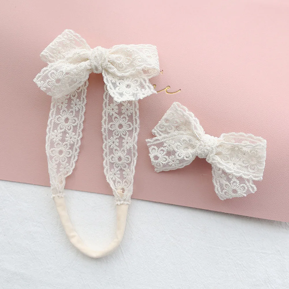 Diadema de princesa de encaje blanco para ni&ntilde;a, pinzas para el pelo para beb&eacute;, tocado con lazo, accesorios para la cabeza, 1 ud.-5
