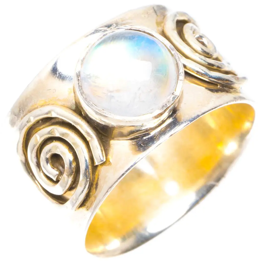 Натуральный Радужный Лунный Камень ручной работы уникальный 925 пробы Серебряное