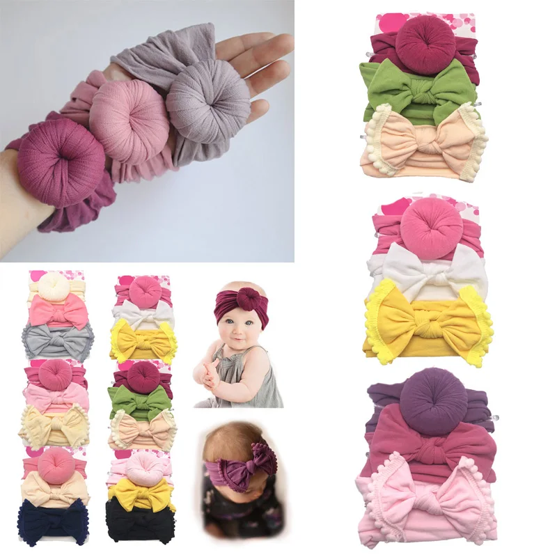 

Baby headdress bowknot newborn girl headband children's hair band cute baby headdress Bow Headband three piece set