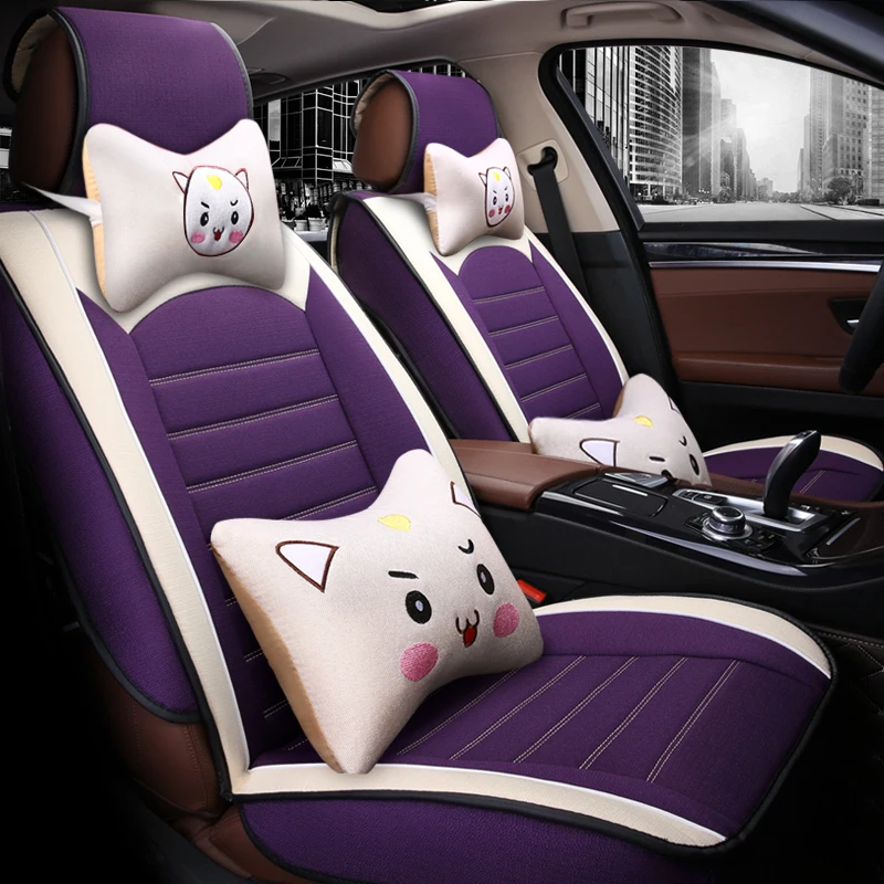 Full Coverage flax fiber car seat cover auto seats covers for Jaguar2008 xe f type xf jaguar2008 xj series e pace fpace ipace | Автомобили