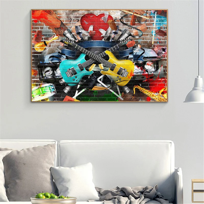 

Music Art Guitar Graffiti Art Painting on Canvas Posters and Prints Street Wall Art Picture for Living Room Cuadros Home Decor
