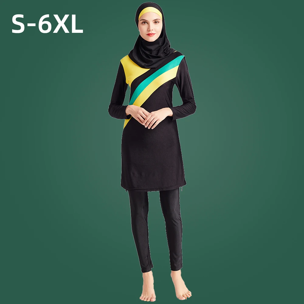 Islamic Women Muslim Swimwear Burkini Hijab Swimsuit 54 Size Modest Swim Surf Wear Sport Full Suit For Swimming 3 Piece Set 2021