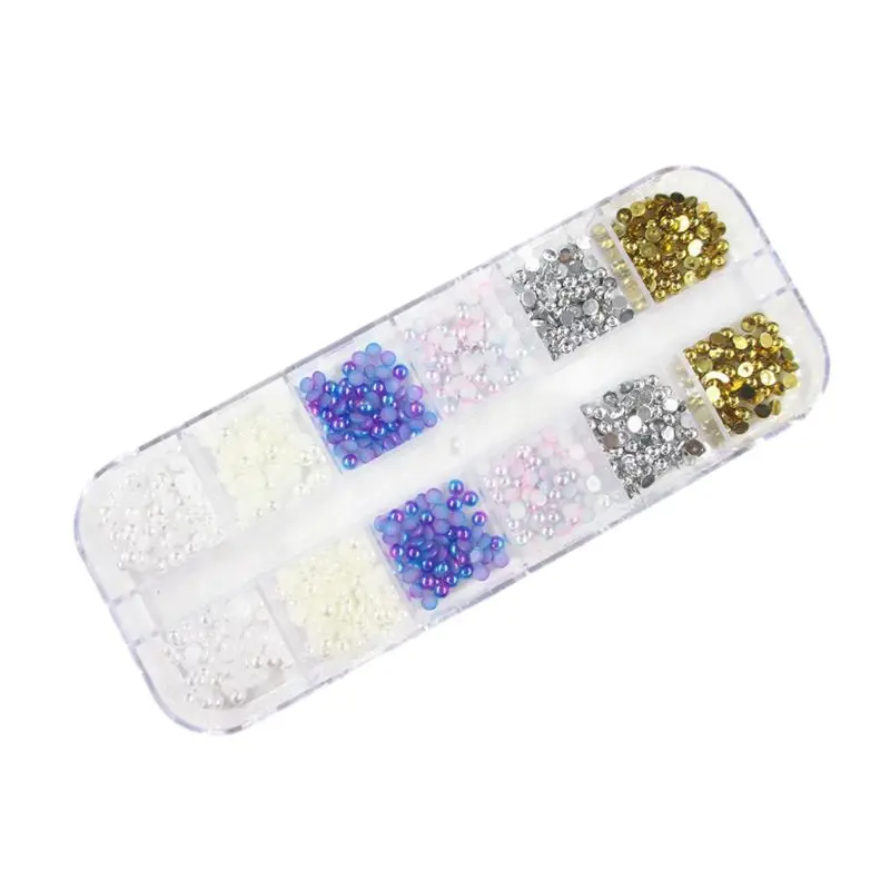 

5 Boxes Nail Rhinestones Kit Nail Rhinestones with 1 Piece 1 Pick up Tweezers 875C