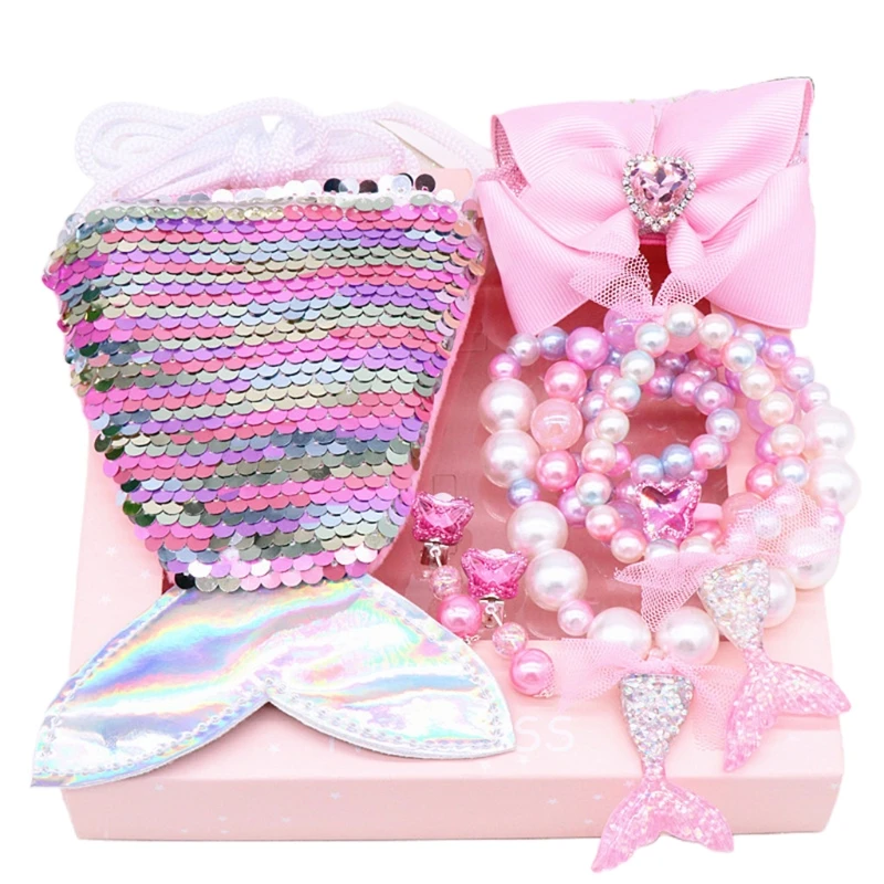 

Shiny Fishtail Shell Necklace Ring Bracelet Set Girl Dreamy Gift Princess Jewelry DXAD