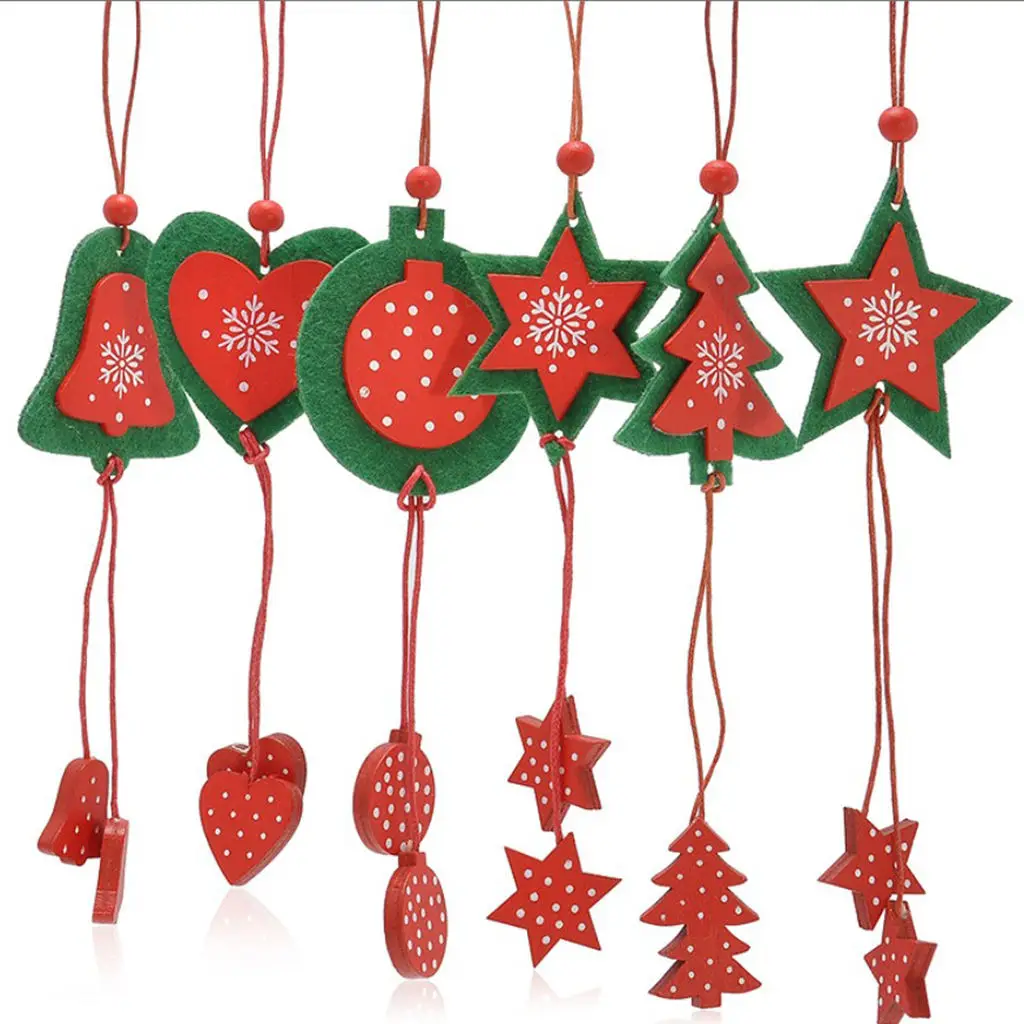 

Set of 12pcs Christmas Nonwovens Stars Hearts Bells Pendants Xmas Trees Hanging Ornaments Decor Favors