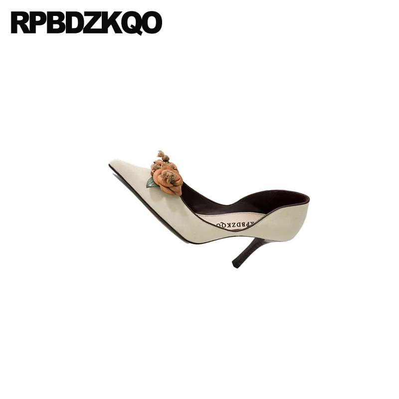 Туфли-лодочки женские бежевые на высоком каблуке с цветочным принтом размеры 4 34 3