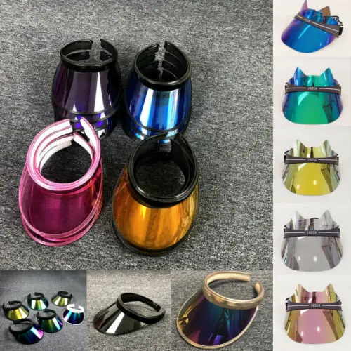 

Summer Spring Women's Shiny Beach Hats Men Plastic PVC UV Protection Topless Sun Virsor Caps Gorros For Cycling And Riding