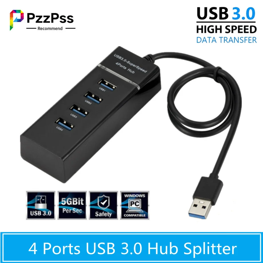 

PzzPss 4 ports High Speed HUB High-Speed 4 Port USB 3.0 Multi HUB Splitter Expansion For Desktop PC Laptop Adapter USB 2.0 HUB