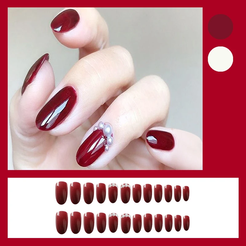 24 шт. блестящие накладные ногти с красными бриллиантами | Красота и здоровье