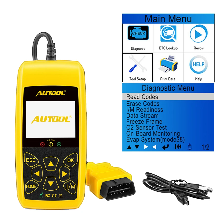 AUTOOL CS520 автомобиль OBD 2 код ридер CAN BUS с цифровой светодиодный дисплей OBD2 сканер