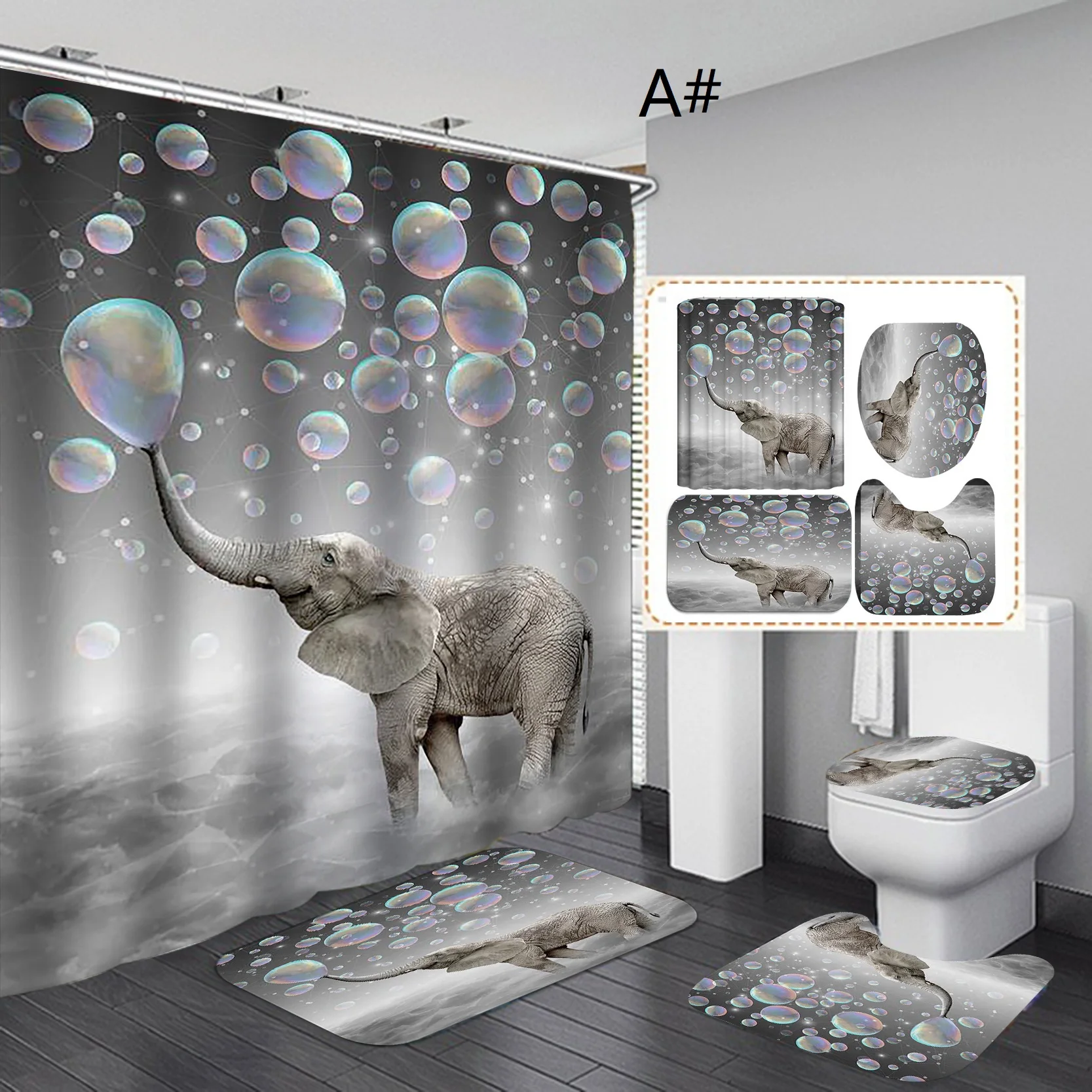 

4pcs/set Animal elephant Waterproof bathroom carpet bath Shower curtain absorbent non-slip floor bath mat home decoration
