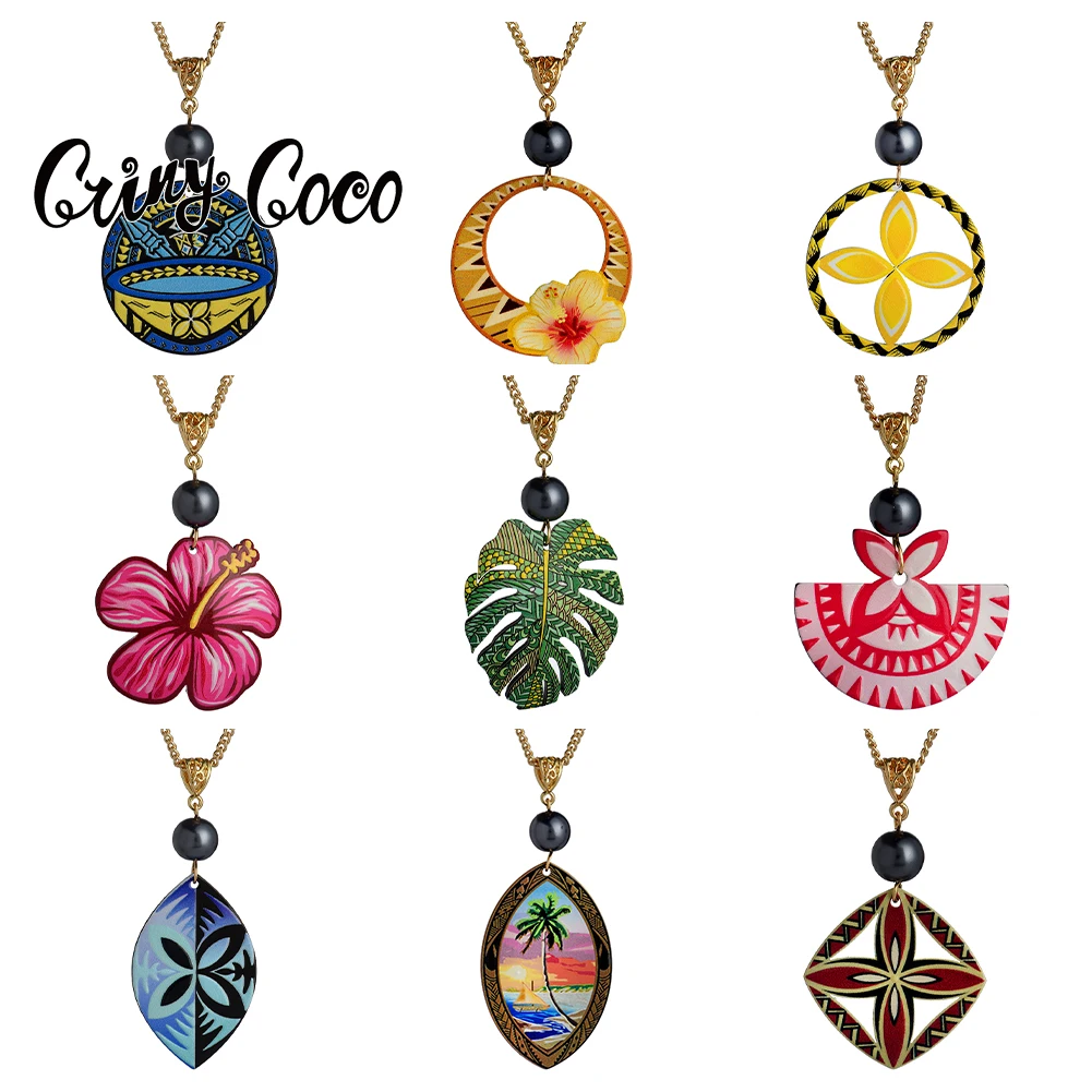 

Hawaiian Acrylic Necklace Pendant Chain Necklaces Fashion New Designer Plumeria Monstera Leaf Geometric Holiday Beach for Women