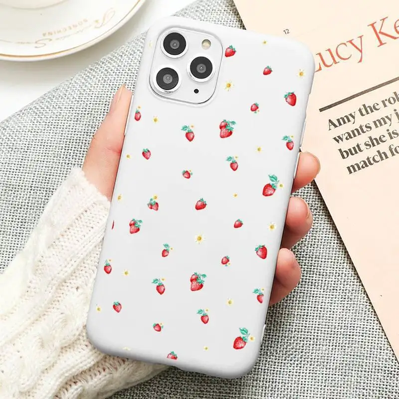 

Pink red strawberry cartoon fruit art Phone Cases Candy Color for iPhone 11 12 mini pro XS MAX 8 7 6 6S Plus X 5S SE 2020 XR