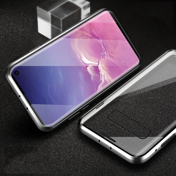 Silver Металлический магнитный чехол для телефона samsung Galaxy S10 E S8 S9 Plus двусторонний стеклянный Магнитный чехол для Galaxy Note 9 8 10 Plus чехол s - Цвет: Silver