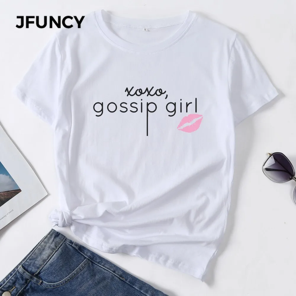 Женская хлопковая Футболка JFUNCY 8 цветов размера плюс с забавным принтом сплетни