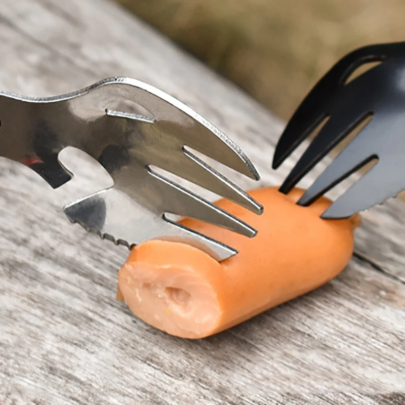 

2 Pcs Stainless Steel Sporks Spork with Bottle Opener Multi-Tool for Camping Travel Cutlery (Black and Silver)