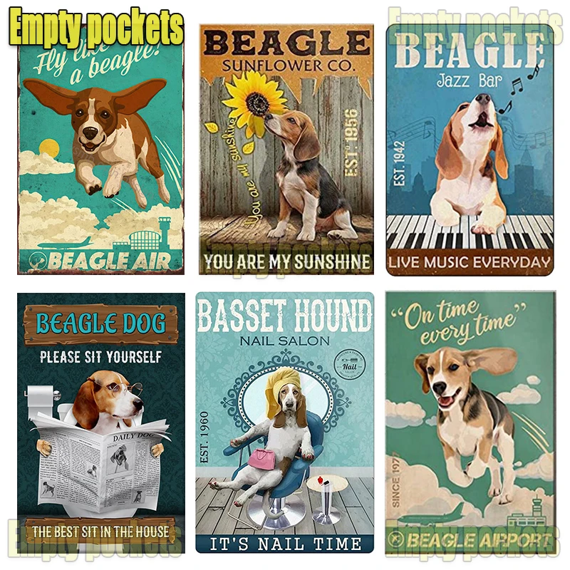 Funny Beagle Dog Metal Tin Sign,Beagle Dog plates Tin Retro Sign Plate Retro Art for bathroom living room Home Pet Shop Decor