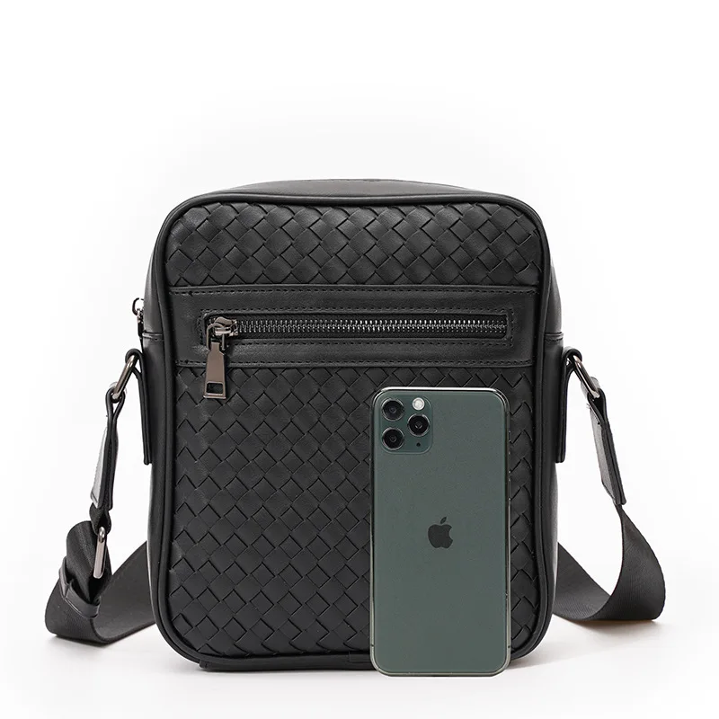 Luxury Brand Leather Men Crossbody Bag Plaid Pattern Travel Messenger Bags For Man High Quality Satchel Sling School Bag