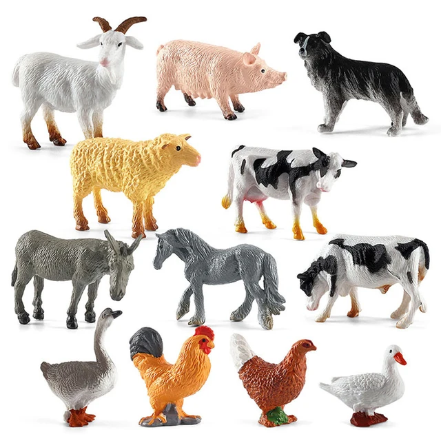 12pcs Realistic Animal Figurines Simulated Poultry Action Figure Farm Dog Duck Cock Models Education Toys for Children Kids Gift 1