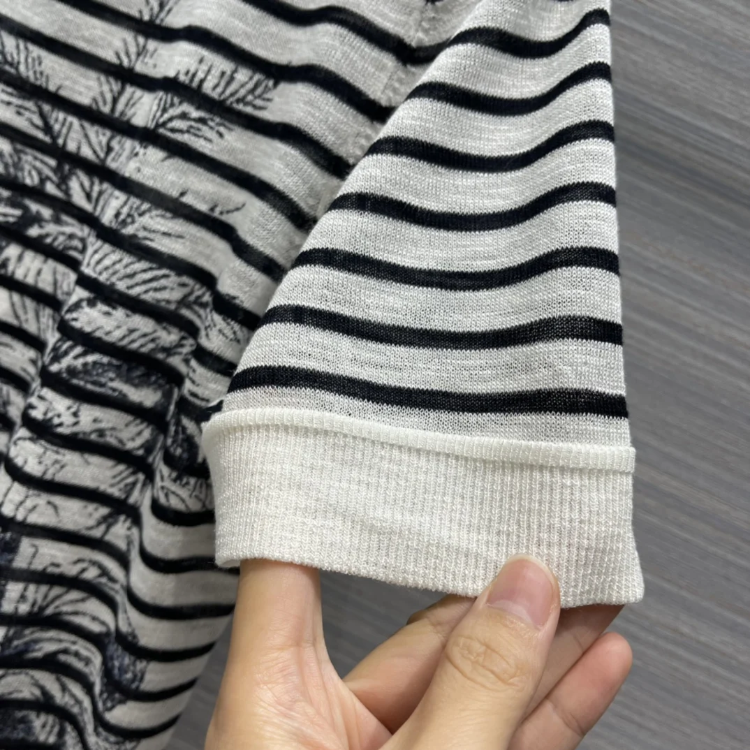 2021 new women fashion short-sleeved casual striped coconut printed linen sweater 0430