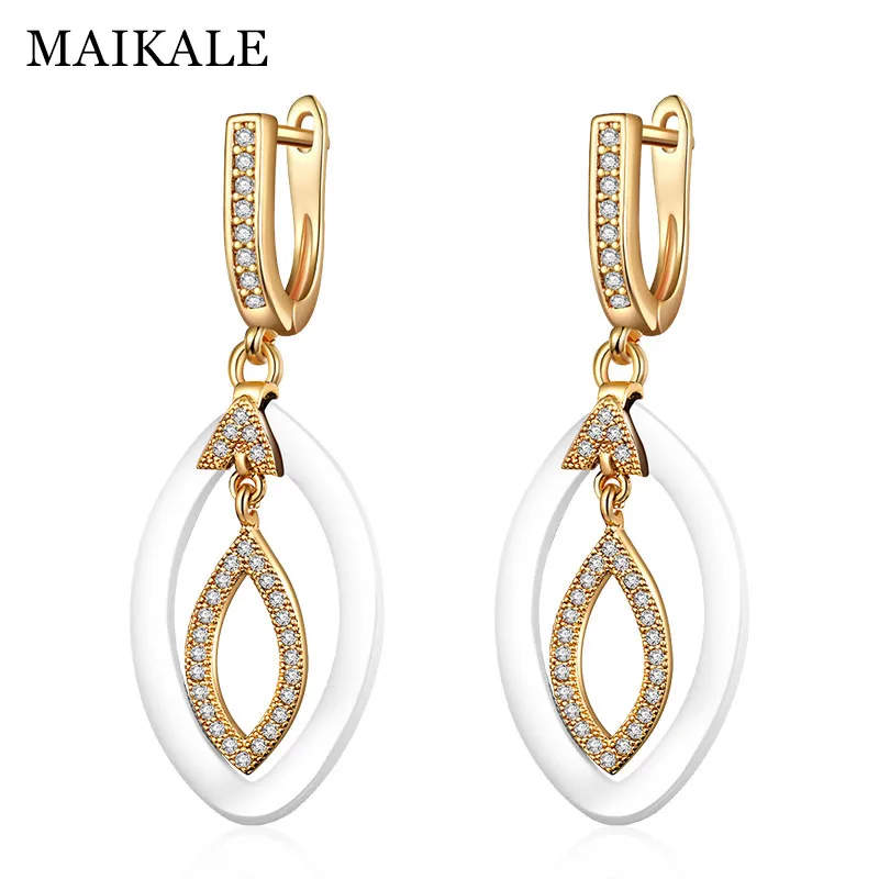 MAIKALE, новинка, модные серьги-капли, медь, AAA, кубический цирконий, черный, белый цвет, керамическая подушка, золото, серебро, цвет, серьги для женщин - Окраска металла: gold white