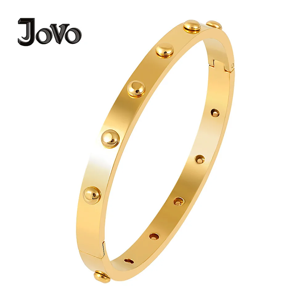

JOVO LOVE Minimalist Stainless Steel Bangles Wholesale Wrist Hand Bangles Rose Gold Steel Gold Color Titanium Bangles For Women