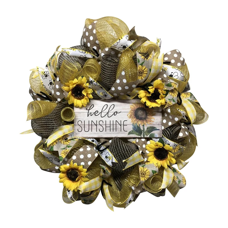 

Simulation Leaf Bee Sunflower Wreath Artificial Garland Hanging Pendants Bow Wedding Spring Garden Home Decorations
