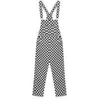 black white plaid mosaic checkerboard lattice overalls women men harajuku loose bib pants new retro old school hip hop style