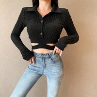 women ladies polo shirt long sleeve solid cropped polo shirts streetwear tops