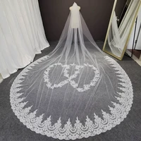 real photos 4 meters long wedding veil lace appliques heart pattern one layer bridal veil with comb wedding accessories