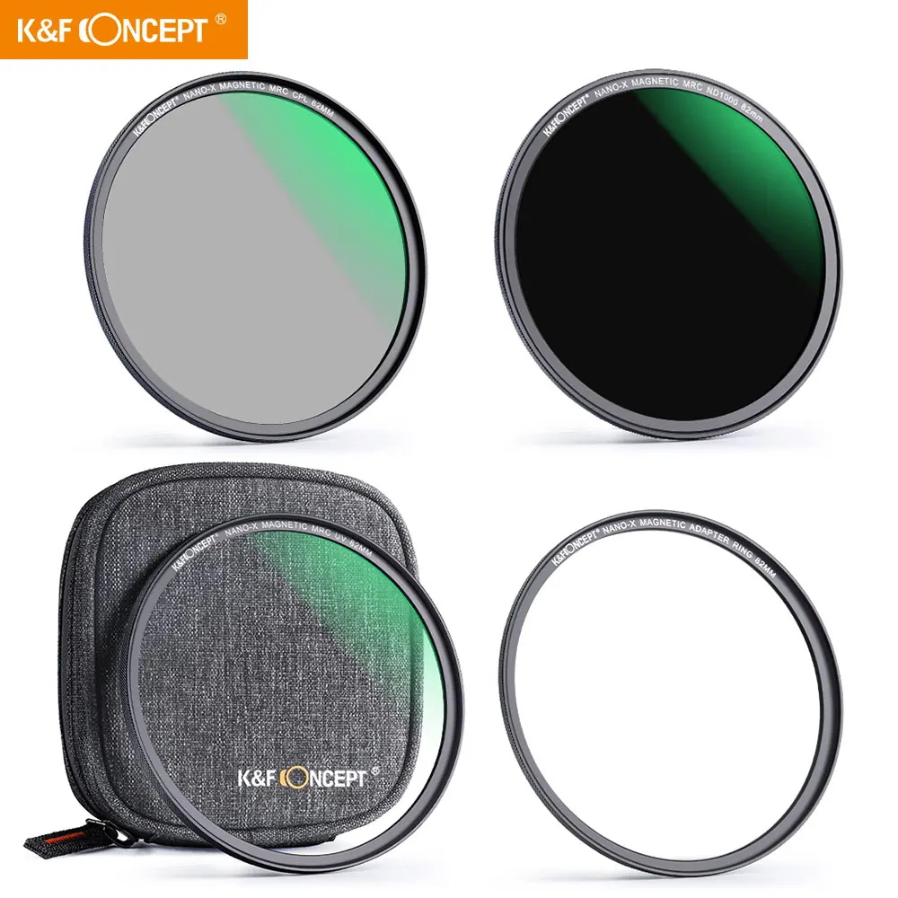 Verde com Anel de Fixação Magnética e Bolsa do Case Mcuv + Cpl + Nd1000 Conceito Filtro Magnético Kit Anti-reflexo Filme k & f