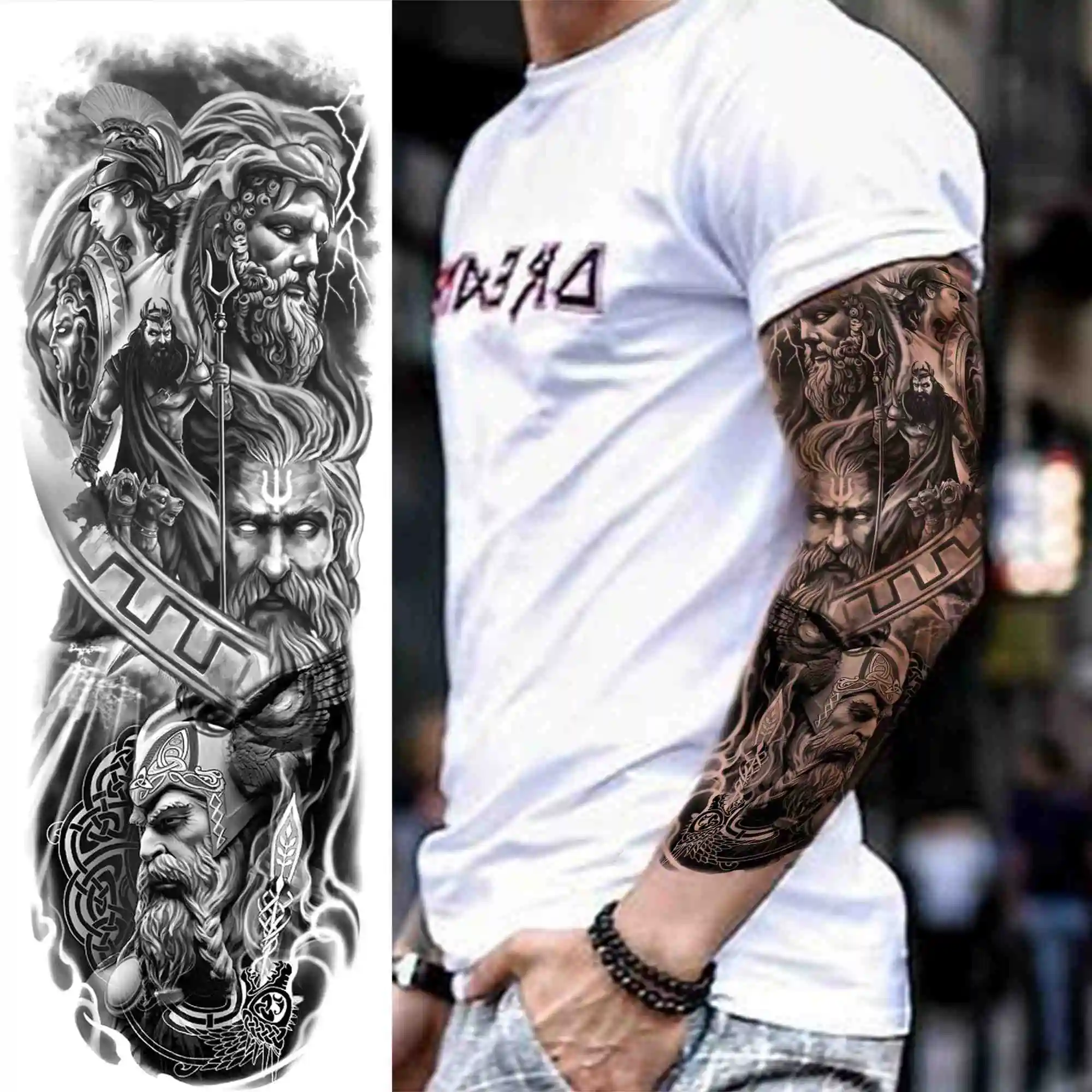 Realistic Forest Eagle Wolf Full Arm Fake Tattoo Sticker For Men Women Skull Birds Temporary Tattoos Sleeve Body Art Tatoo Paper |