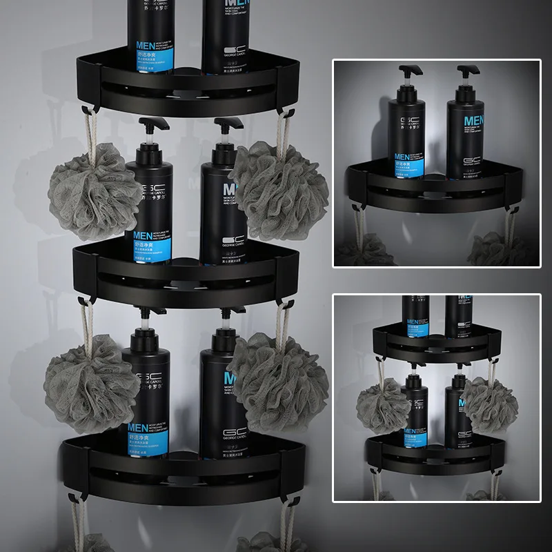 

Bathroom Shelf Bath Shower Shelf Bath Shampoo Holder Bathroom Corner shelf Wall Mounted Black Aluminum Kitchen Storage holder