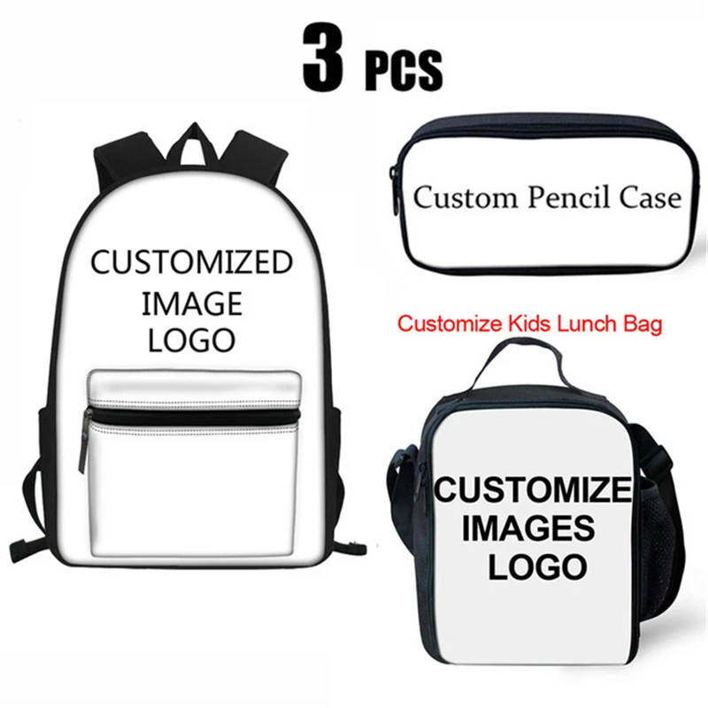 ELVISWORDS Printing Backpack Boys Girls Teenager Schoolbag Student Satchel Customize School Bags/Lunch bag/Pencil Case 3 Pcs/Set