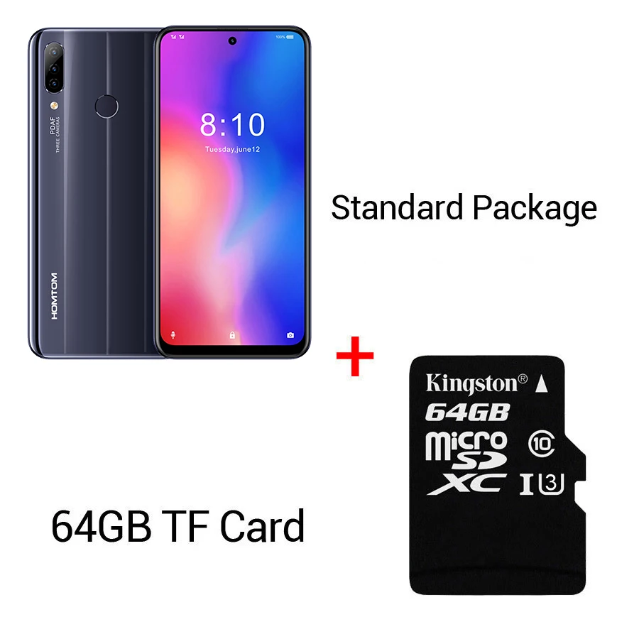 HOMTOM P30 pro Android 9,0 Helio P23 MTK6763 Восьмиядерный 4 Гб 64 Гб Смартфон 6,41 дюймов 4000 мАч 4G FDD-LTE стеклянный Чехол для мобильного телефона - Цвет: Black N 64GB Card