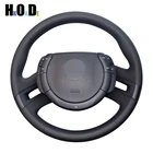 Чехол рулевого колеса автомобиля из искусственной кожи DIY сшитый вручную черный чехол на руль для Citroen C4 Picasso 2007-2013