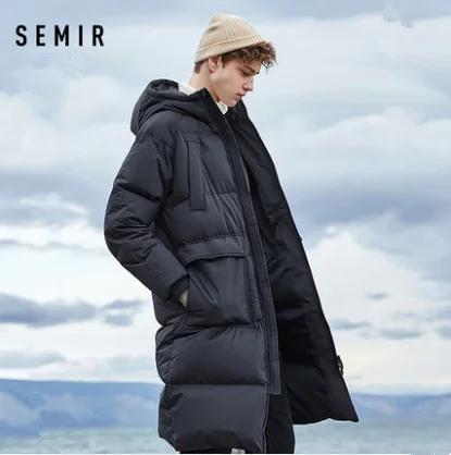SEMIR мужской зимний пуховик, деловое длинное плотное зимнее пальто, Мужская однотонная модная верхняя одежда, теплое длинное пальто для мужчин - Цвет: 01
