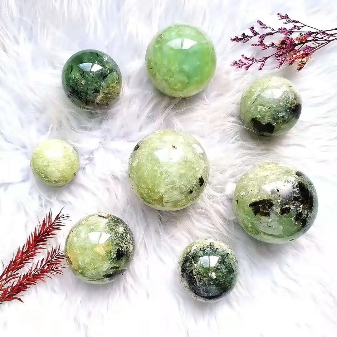 

Natural High Quality Beautiful Polished Ball Gemstone Prehnite Sphere For Gift Decoration XZH