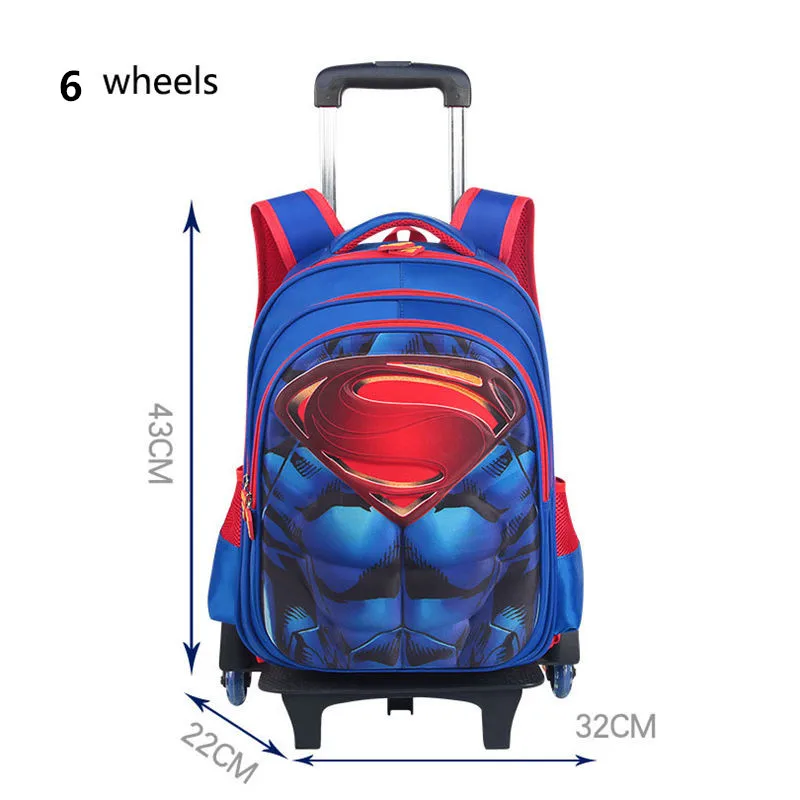 6 wheels bag 3D Детский рюкзак для путешествий на колесиках, рюкзак на колесиках для мальчиков, рюкзак на колесиках для школьников, школьная сумка на колесиках - Цвет: 6 wheels bag