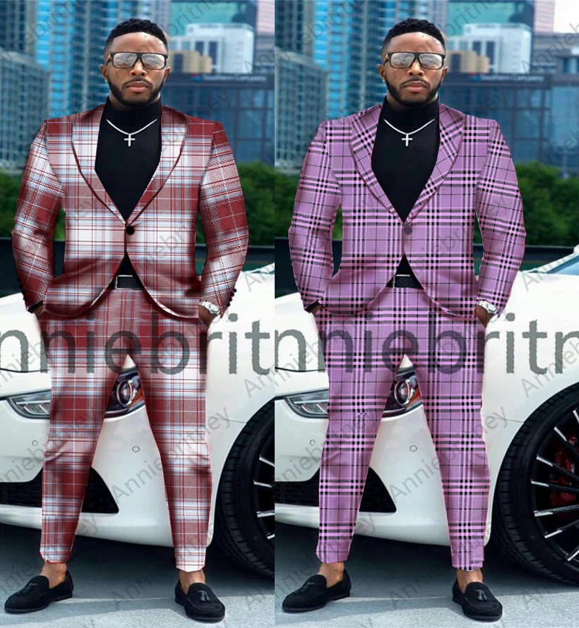 

2022 Newest Casual Plaid Suit For Man Costume Homme 2 Piece Slim Fit Holiday Blazer Beach Clothes Tuxedos Fashion Costume Made