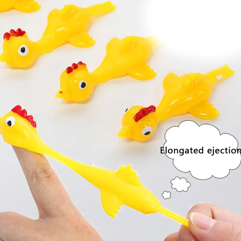 

Funny Toys Sticky Flying Rubber Chicken Finger Stretchy Catapult Turkey